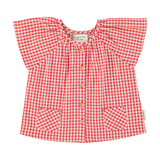 blouse w/ butterfly sleeves - red & ecru checkered