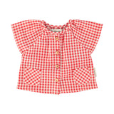 blouse w/ butterfly sleeves - red & ecru checkered