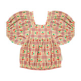 cropped blouse w/ baloon sleeves - light yellow w/ cherries allover