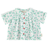 peter pan collar shirt - ecru w/ green flowers allover