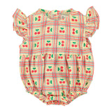 sleeveless baby romper - light yellow w/ cherries allover