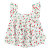 sleeveless blouse - ecru w/ red flowers allover