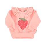 sweatshirt w/ collar - light pink w/ strawberry print