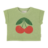 t'shirt - light olive w/ cherry print