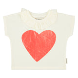 t'shirt w/ collar- ecru w/ red heart print