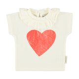 t'shirt w/ collar- ecru w/ red heart print