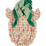 sleeveless baby romper - light yellow w/ cherries allover