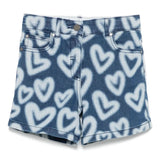Spray Bleached Hearts Denim Stretch Shorts - blue/white