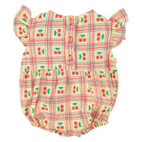 sleeveless baby romper - light yellow w/ cherries allover