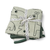 Burp cloth GOTS 3-pack deer friends Green