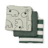 Burp cloth GOTS 3-pack deer friends Green