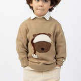 Denn Merino Wool Sweater | Christmas Bear - Latte Melange