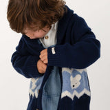Kwinten Merino Wool Cardigan | Polar Bears - Navy Blue