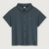 Gray Labe Shortsleeve Blouse Top Blue Grey