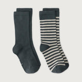 Ribbed Socks 2-pack Blue Grey - Cream