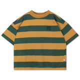 Boxy tee shirt - gold country green block stripe