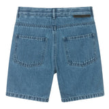 Denim Shorts With Embro Cats Faces On Knees - teal
