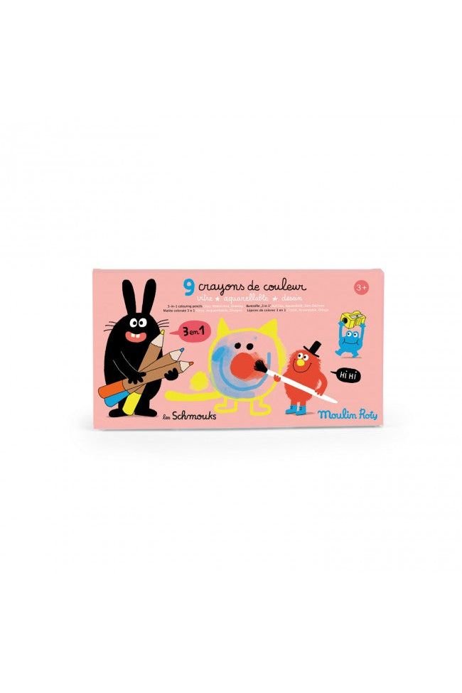 9 kleurpotloden 3 in 1 - Les Schmouks van Moulin Roty | Kids Conceptstore Le Fanfare