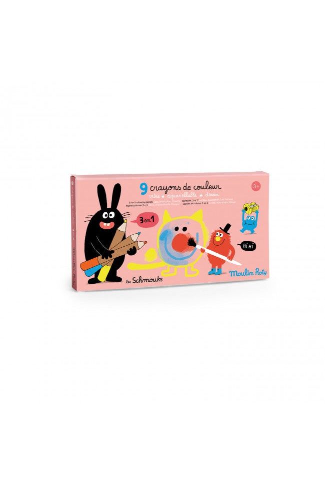 9 kleurpotloden 3 in 1 - Les Schmouks van Moulin Roty | Kids Conceptstore Le Fanfare