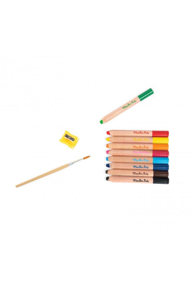 9 kleurpotloden 3 in 1 - Les Schmouks van Moulin Roty | Kids Conceptstore Le Fanfare