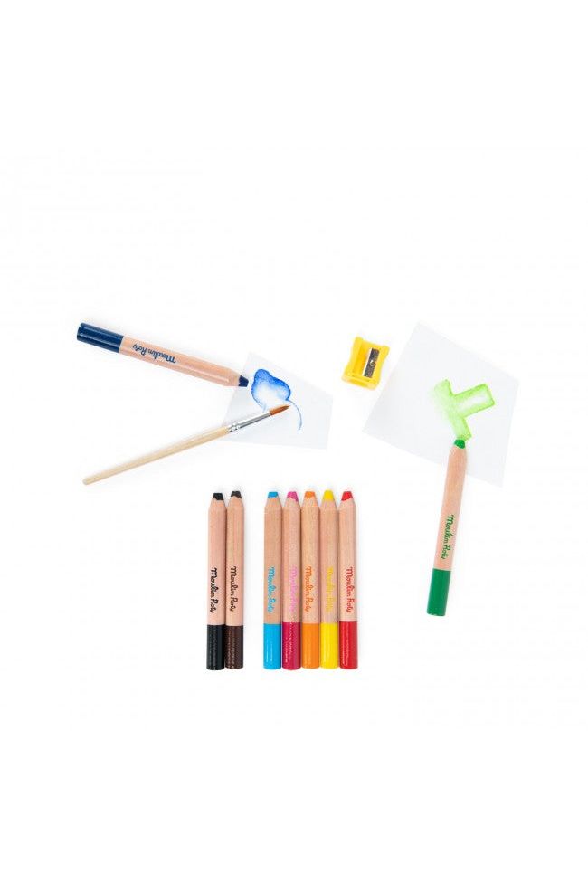 9 kleurpotloden 3 in 1 - Les Schmouks van Moulin Roty | Kids Conceptstore Le Fanfare