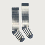 Long Ribbed Socks | Blue Grey - Cream