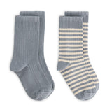Ribbed Socks | 2-pack | Stone Grey - Cream