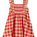 Robe Brodee Carreau - Vichy Rouge