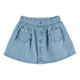 Jupe denim poches fleurs - Bleu delave