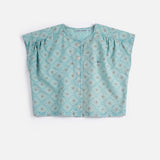 Daisy Mosaic all over woven top - Light Blue