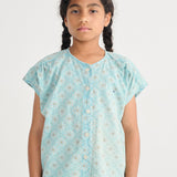 Daisy Mosaic all over woven top - Light Blue