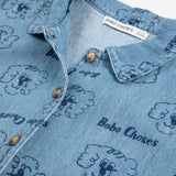 Pickle The Dog all over denim shirt - Prussian Blue