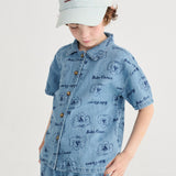 Pickle The Dog all over denim shirt - Prussian Blue