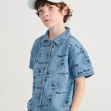 Pickle The Dog all over denim shirt - Prussian Blue