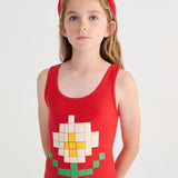 Pixel Daisy swimsuit - Red