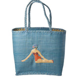 Raffia Bag in Blue with Lady Swimster and Raffia Handles