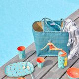 Raffia Bag in Blue with Lady Swimster and Raffia Handles