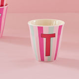 Melamine Cup - T - Pink - Stripes