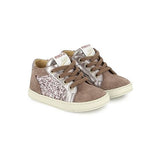 Mousse zip top - Velours-glitter - Vieux rose-nude