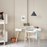 Wood desk 66 cm & armchair set, white/oak