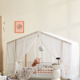 Wood original house bed tent, transparent white