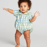Short Sleeve Romper - Moss/Gingham