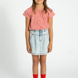 blouse w/ butterfly sleeves - red & ecru checkered