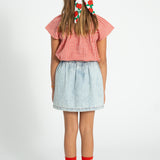 blouse w/ butterfly sleeves - red & ecru checkered