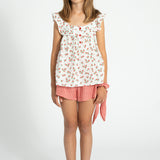 sleeveless blouse - ecru w/ red flowers allover