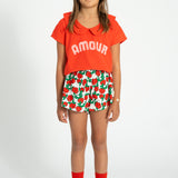 shorts - ecru w/ red roses print