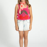 silky bandana - pink w/ red hearts allover