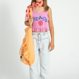 silky bandana - pink w/ red hearts allover