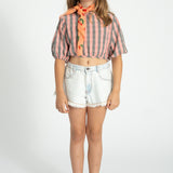 shorts w/ fringes - washed light blue denim