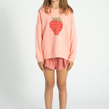 sweatshirt w/ collar - light pink w/ strawberry print